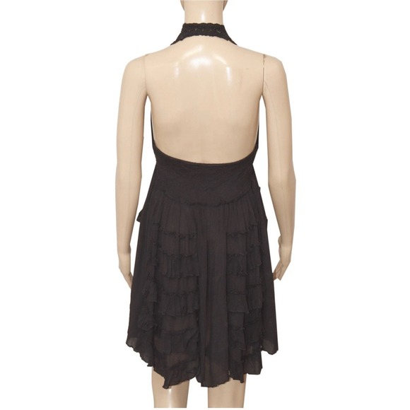 Free People Fp One Adella Babydoll Slip V Neck Black Lace Ruffle Dress Small - Picture 7 of 12